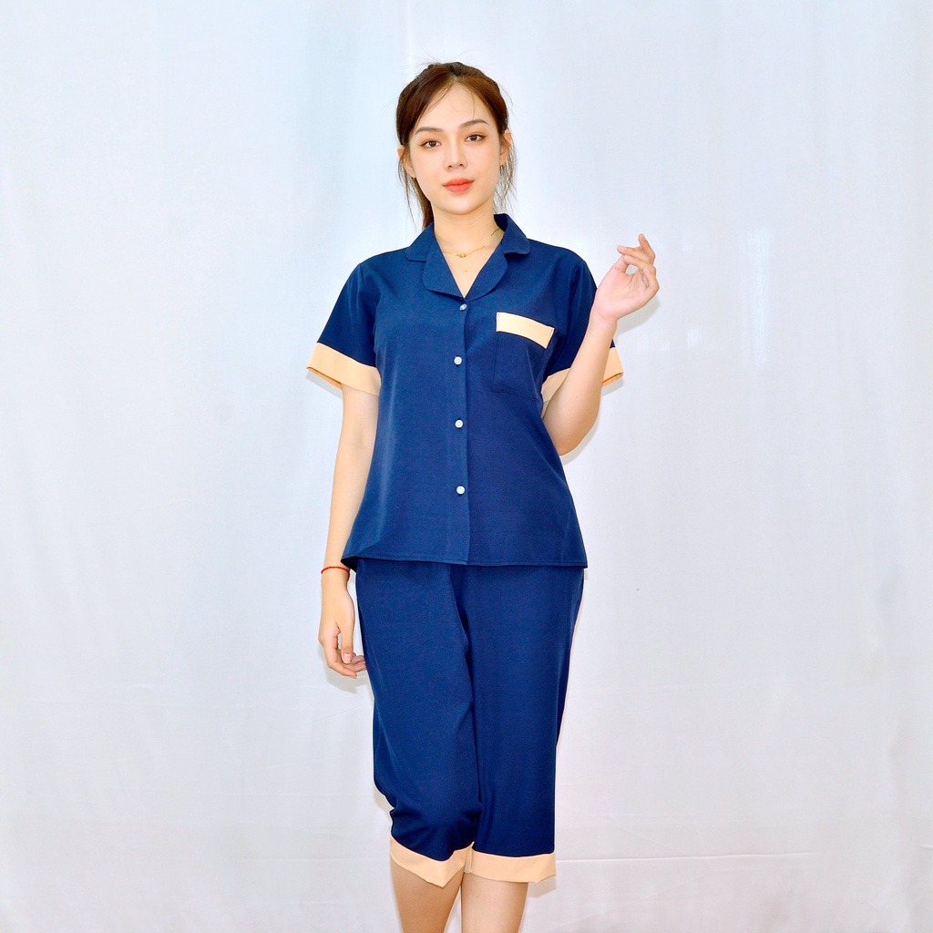 Bộ đồ bộ  XANH ĐEN PHA CÀ PHÊ SỮA tay ngắn quần lửng vải lụa cao cấp - Thoải Mái- Nhẹ Nhàng -Co giãn nhẹ