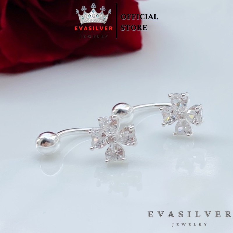 Bông tai bạc nữ hình hoa đá, khuyên tai dạng móc câu chất liệu bạc ta - Trang sức bạc Evasilver