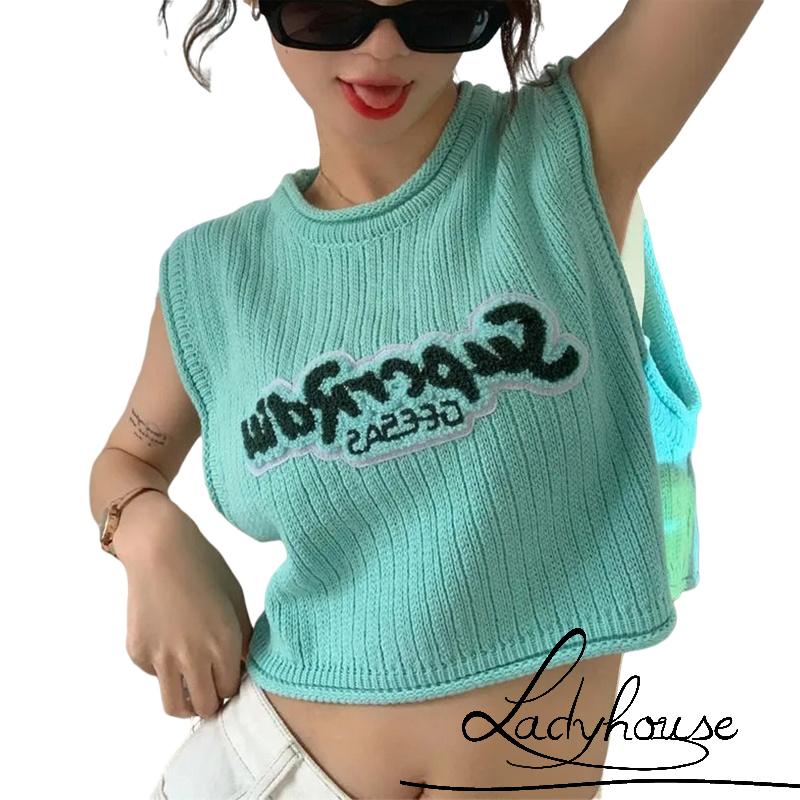 Áo Croptop Sát Nách Cổ Tròn In Chữ Thời Trang Mùa Hè Cho Nữ