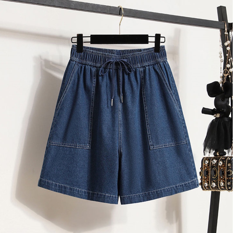 Quần Short Denim Lưng Thun Cao Ống Rộng Plus Size Cho Nữ