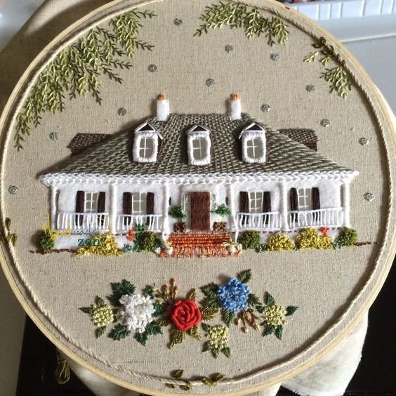 Bộ kit tự thêu tay thủ công cho người mới - Ngôi nhà Hạnh phúc nội thất ngoại thất Trang trí - KIT nguyên liệu DIY - ZEN