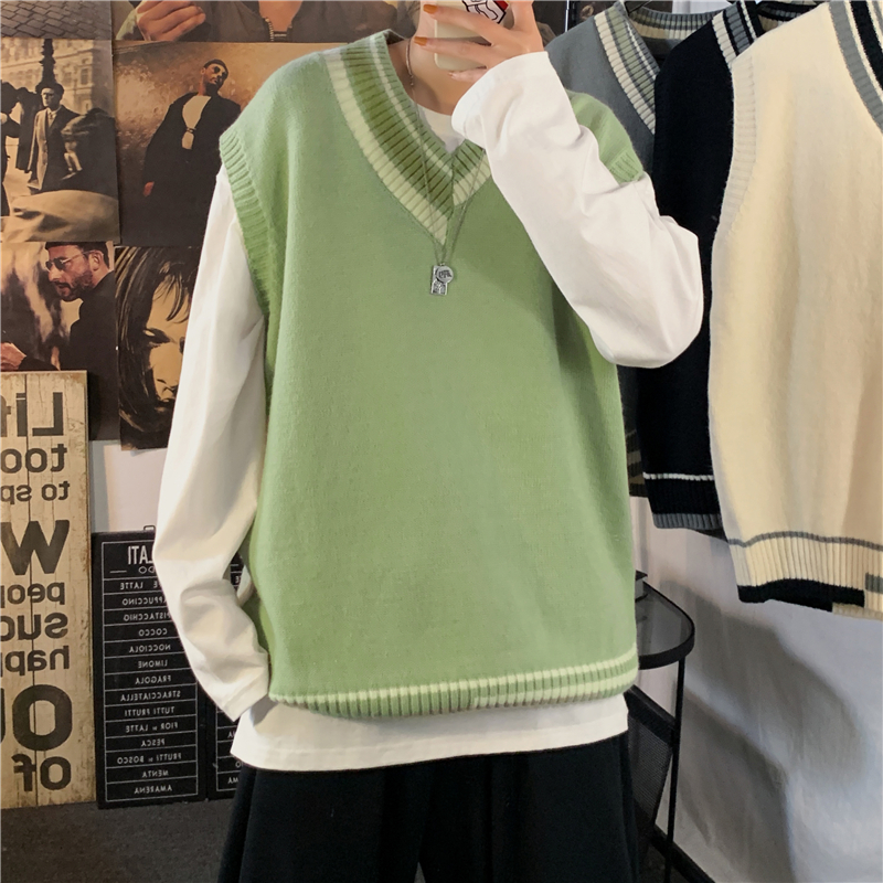 Áo Len Không Tay Cổ Chữ V 4 Màu Tùy Chọn Phong Cách Hàn Quốc Thời Trang