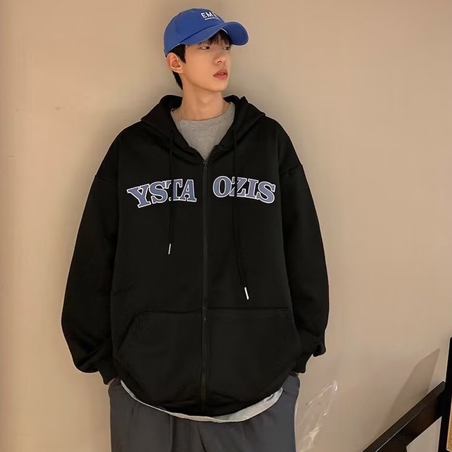 Áo Khoác nam Có Mũ Trùm áo khoác dây kéo Phối Khóa Kéo In Chữ Đơn Giản Phong Cách Hàn Quốc áo khoác hoodie Cổ Điển Thời Trang áo khoát Nam Nữ