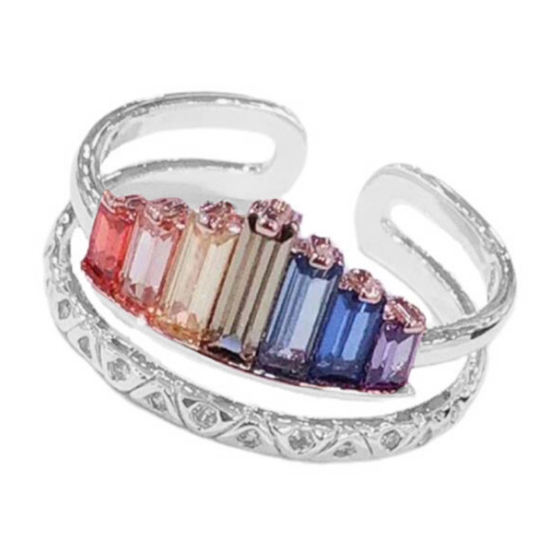 Nhẫn Pha Lê Hình Vương Miện Màu Cầu Vồng Có Thể Điều Chỉnh Kích Cỡ Dành Cho Nữ