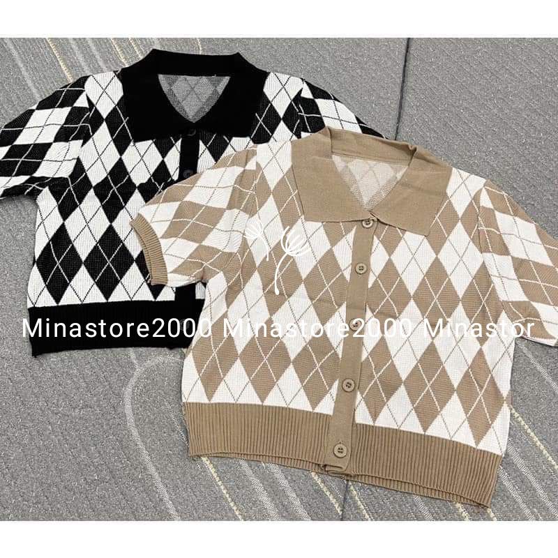 (Ảnh thật/Sẵn) Áo Polo nữ Croptop họa tiết quả trám siêu xinh Áo Polo nữ