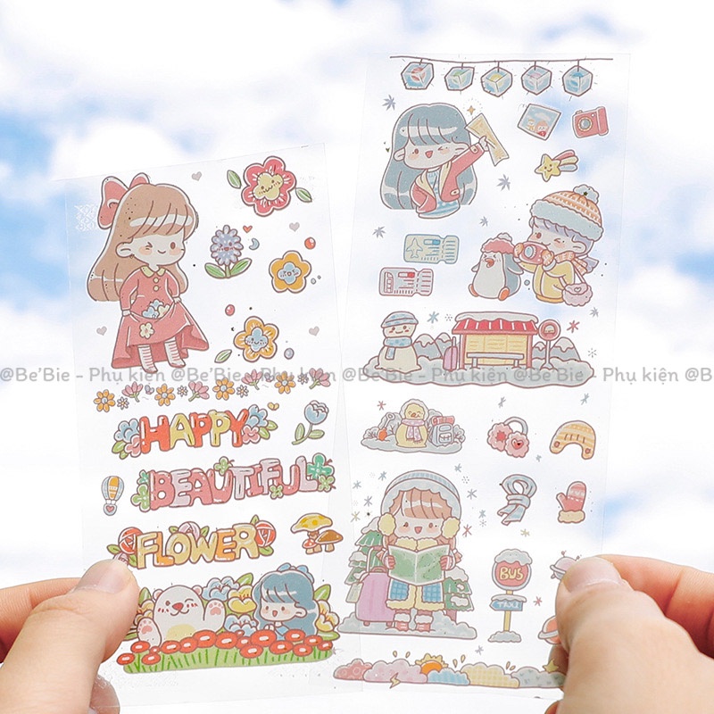 Sticker dán vở loại trong hình cô bé cute BeBie - BP382