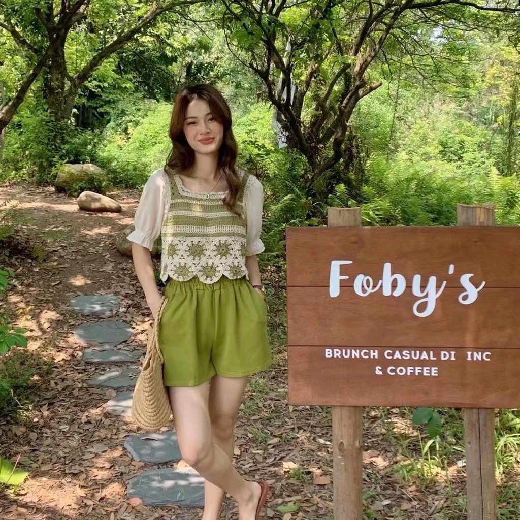 SUXI Áo Tay Ngắn Cổ Vuông Dáng Rộng Phong Cách Vintage Thời Trang Mùa Hè Cho Nữ