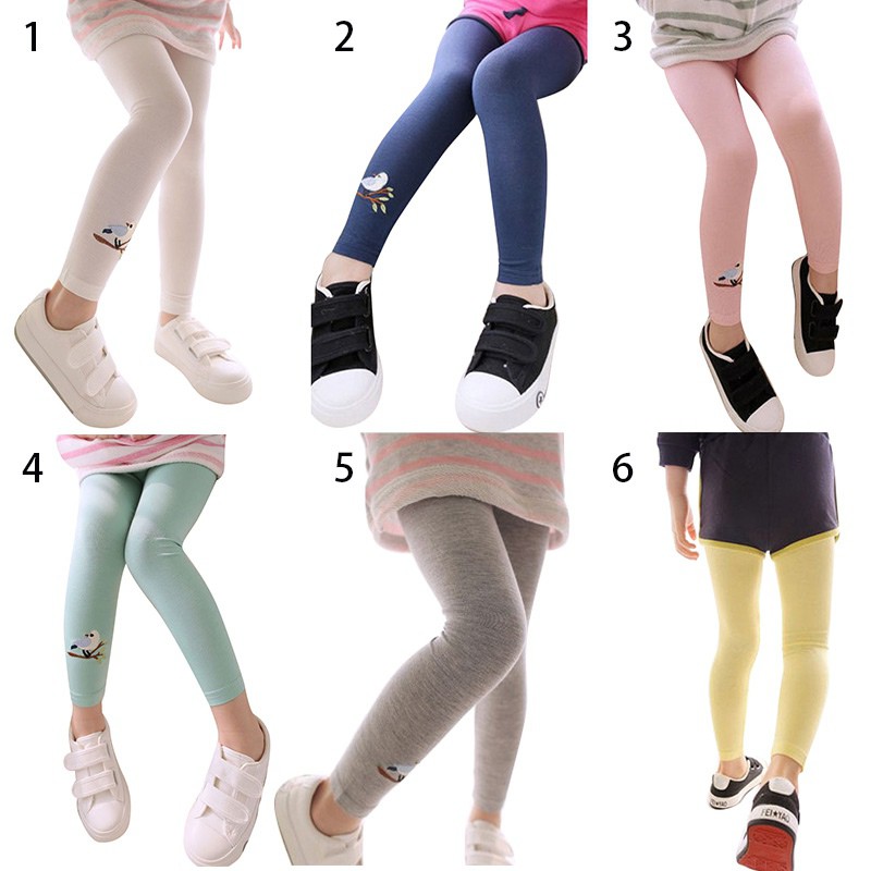 Quần legging thêu hình chim chất liệu cotton mềm mại cho bé gái
