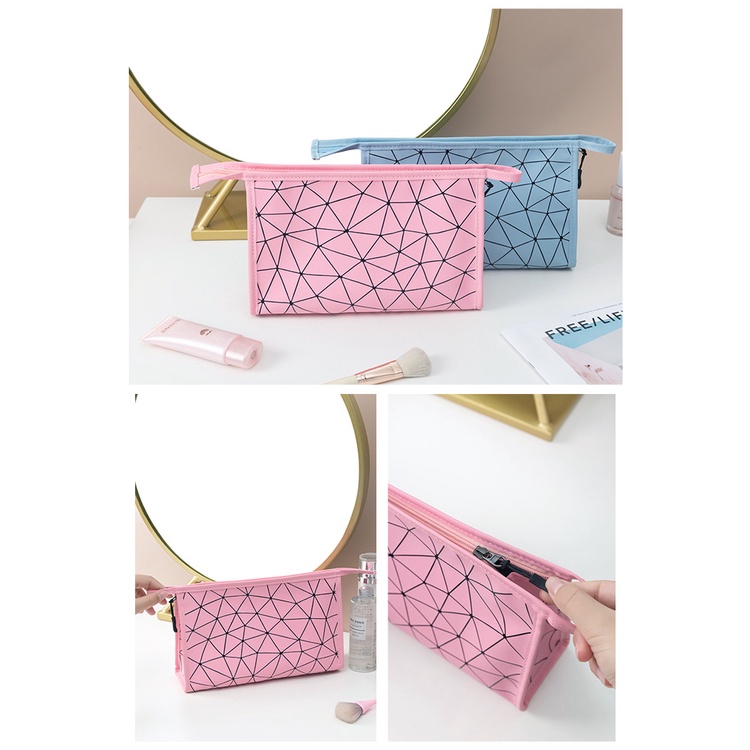 Túi Da PU Đựng Đồ Trang Điểm Họa Tiết Hình Học Chống Thấm Nước Ốp