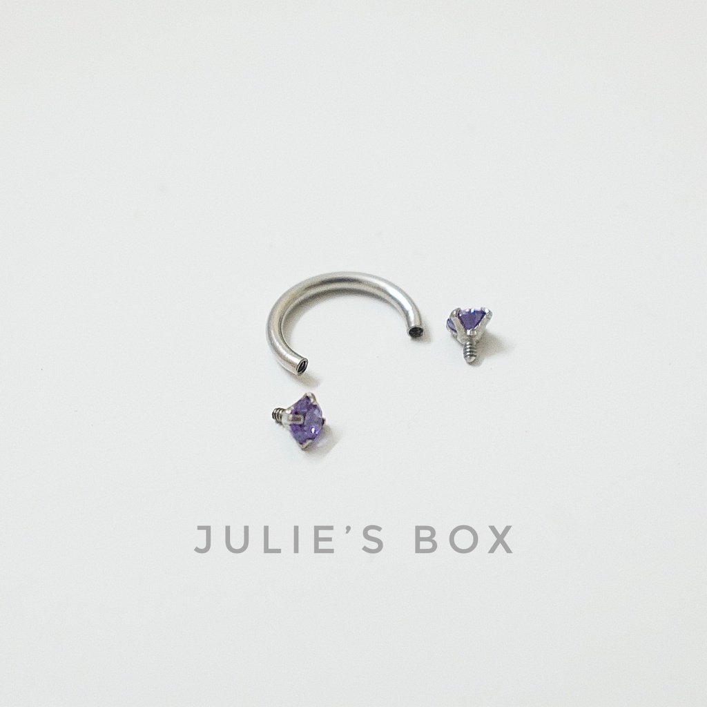 [1 Chiếc] Khuyên Tai Bông Tai Chữ U 2 Đầu Đá Tròn Màu Tím Thép Y Tế Titan Thép Không Gỉ Cá Tính Phong Cách Nam Nữ