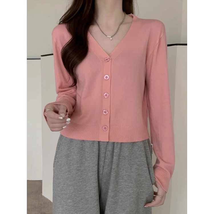 Áo Khoác Cardigan Len Nữ Dệt Kim Kiểu Cổ V Tay Dài Xinh Xắn Phong Cách Ulzzang Hàng Đẹp Quảng Châu Cao Cấp