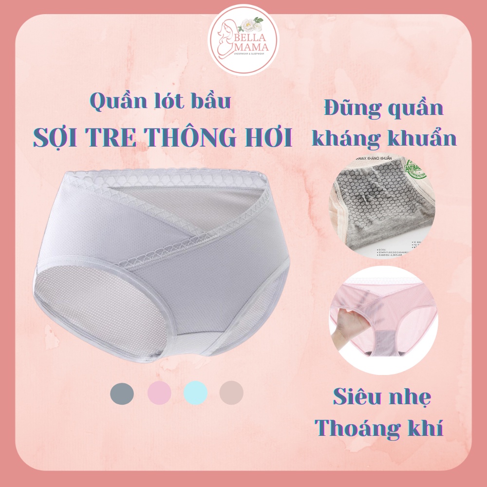 Quần Lót Bầu Cạp Chéo Sợi Tre Thông Hơi, Mềm Siêu Co Dãn, Mỗi Quần Lót Bầu 1 túi Zip Bella Mama - Q19. MÀU HỒNG SALE SỐC