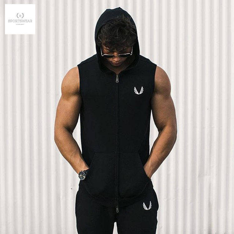 Áo tập gym thể thao cao cấp khoác nón không tay ASRV Sportswear Concept khô thoáng thoải mái đàn hồi thời trang nam tính