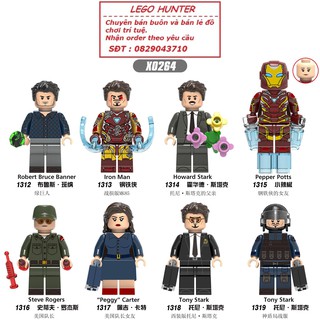 Lego Marvel Minifigures Robert Bruce Banner Tony Stark Ironman Howard Stark Pepper Potts Steve Roger Peggy Carter X 0264