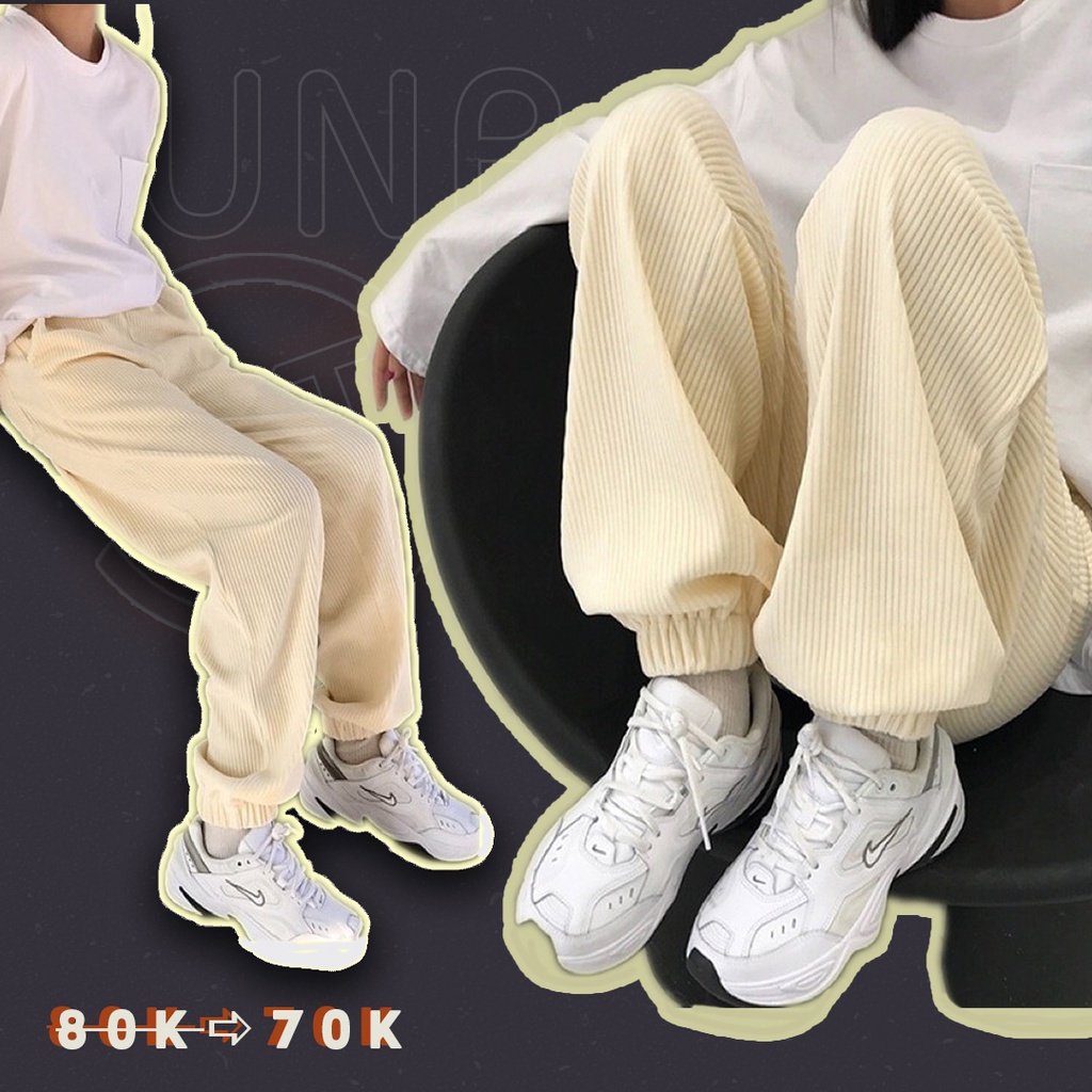 Quần nỉ jogger nữ ống rộng bo gấu nhung tăm mịn cá tính UNISEX HÌNH THẬT