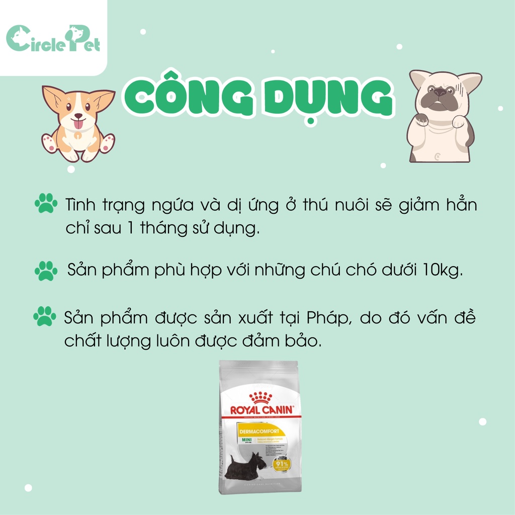 Thức ăn hạt giảm ngứa và dị ứng cho chó dưới 10kg Royal Canin Mini Demacomfort nhiều size - Circle Pet