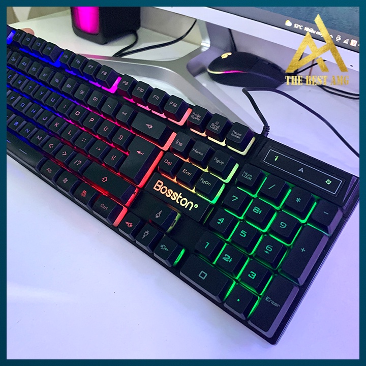 Bàn Phím Máy Tính Gaming Keycap Xuyên Led BOSSTON K803 Bàn Phím Giả Cơ Laptop Có Dây Keyboard Chơi Game