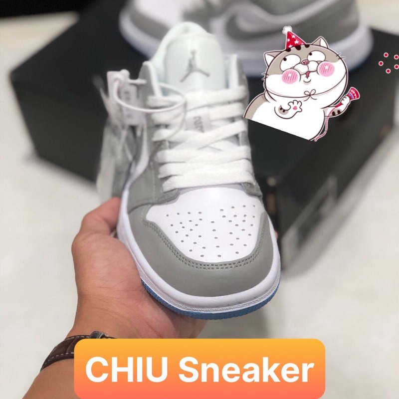 Giày thể thao jd1 cổ thấp white grey phiên bản cao cấp giày Sneaker Jordan cổ thấp xám đế xanh