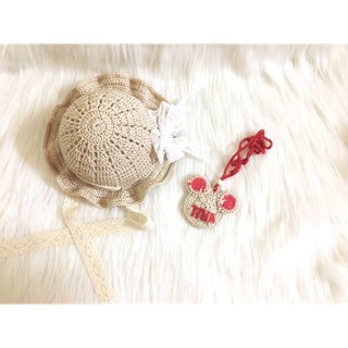 Combo mũ nơ và túi đựng tỏi chuột cho bé