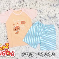 Set áo thỏ cam quần chấm bi xanh cho bé gái 10-19kg