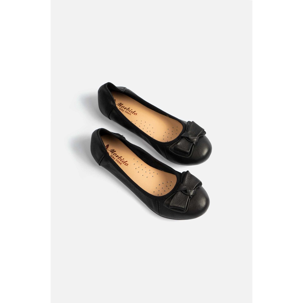 Giày Búp Bê Bệt Da Bò Thật Gắn Nơ 305 - Màu Kem