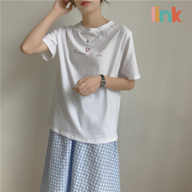 Áo thun tay lỡ BECAUSE OF YOU trái tim xinh dáng rộng unisex