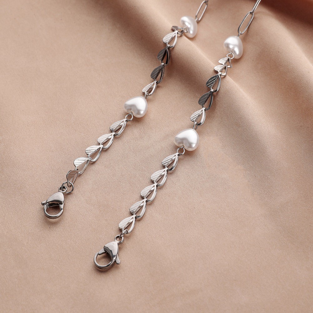Chuỗi dây xích đeo khẩu trang/mắt kính NEULRY bằng thép không gỉ thiết kế khoét rỗng trang trí họa tiết trái tim cá tính