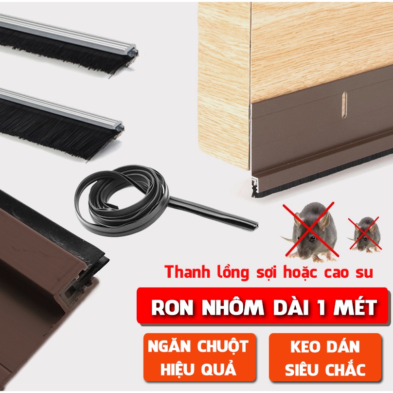 Ron thanh nhôm dài 1 mét cho cửa gỗ chắn gió bụi côn trùng sẵn keo kèm chổi