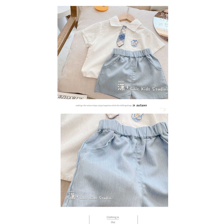 [Babycat] Hàng Có Sẵn Quần Short Áo Sơ Mi Ngắn Tay Phong Cách Hàn Quốc Nhật Bản Thời Trang Mùa Hè Cho Bé Trai