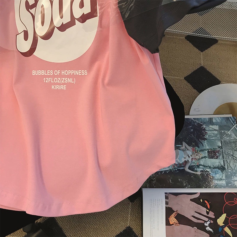 Áo Thun In Chữ Cổ Tròn Màu Sắc Tương Phản Thời Trang Mùa Hè Cho Nữ