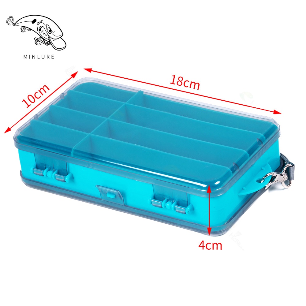 Hộp đựng mồi câu lure 2 mặt 18x10x4 phụ kiện câu cá mini nhựa cứng cáp chốt khóa nắp hộp chắc chắn