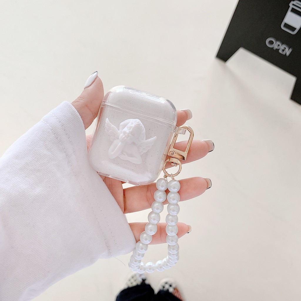 Vỏ Bảo Vệ Hộp Sạc Tai Nghe airpods 1 2 airpods pro 3 Không Dây Hình Nơ Ngọc Trai 3D Trong Suốt