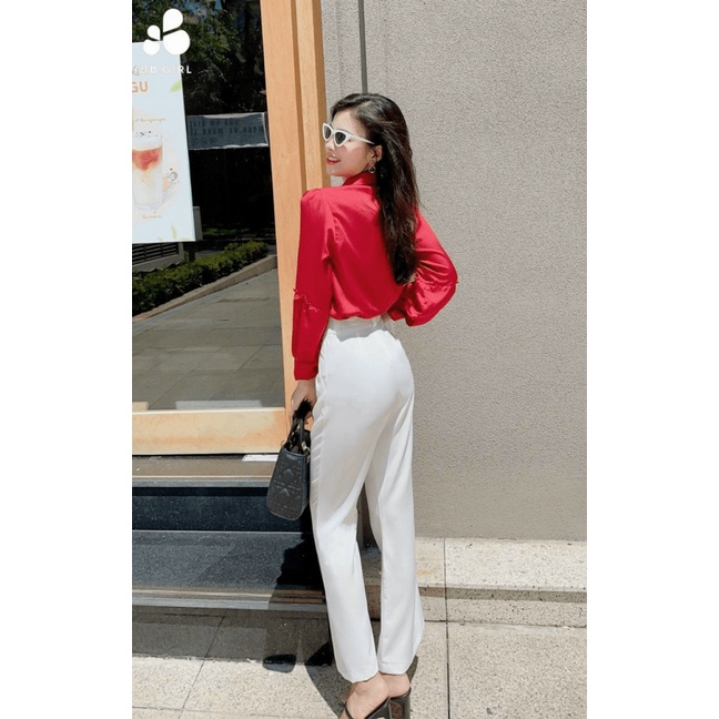 Áo Sơ Mi Nữ Cổ Đứng Cài Nút Nối Tay Chất Lụa Satin Mềm Mát Mặc Đẹp Tôn Dáng [NEW UNISEX]