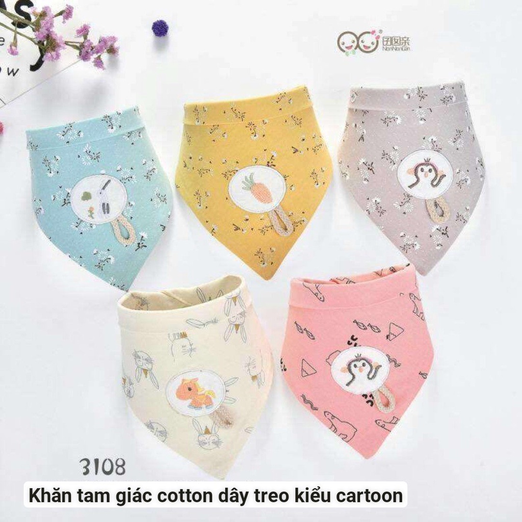 Khăn tam giác cotton dây treo kiểu cartoon (2 cái)