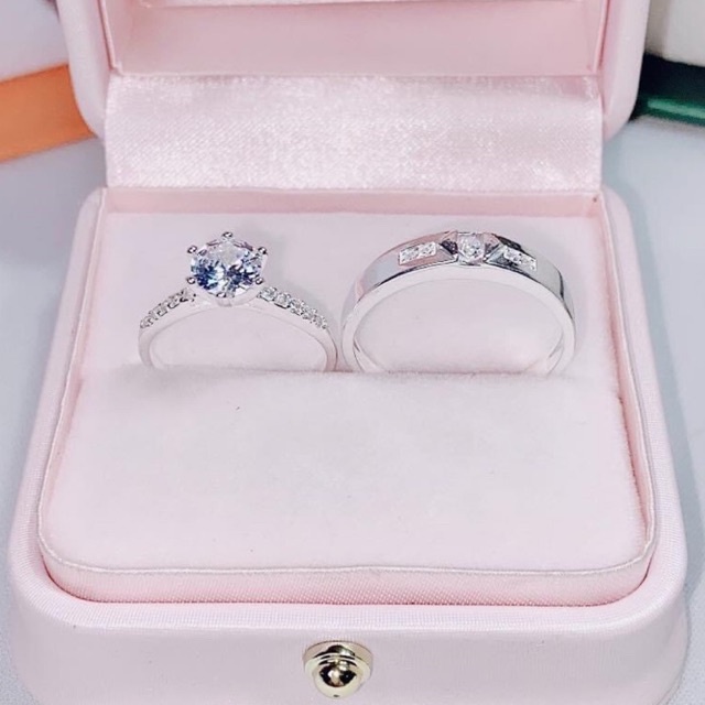 Nhẫn đôi bạc nam nữ gắn đá, nhẫn cặp bạc tình yêu nam nữ cao cấp TUNA SILVER Cam kết chuẩn bạc
