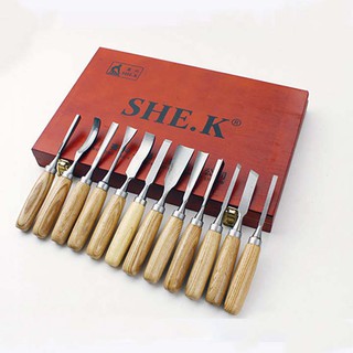 Bộ dụng cụ đục, tiện gỗ cao cấp bản bản lớn 12 PCS