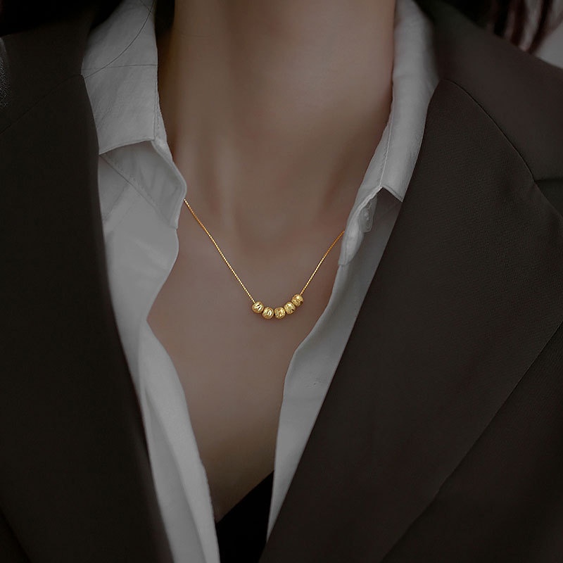 Vòng cổ Thép Titan Mạ Vàng 18K Đính Hạt May Mắn Thời Trang