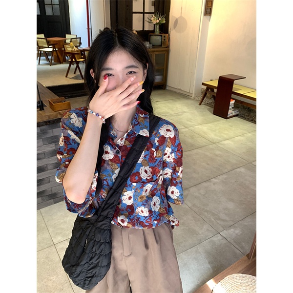【ZHELIHANGFEI】Áo Sơ Mi Tay Ngắn Dáng Rộng Họa Tiết In Hoa Cao Cấp Thời Trang