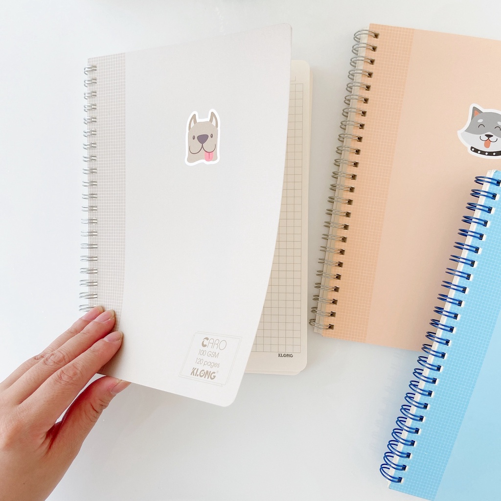 Combo 2 Sổ Lò Xo Bìa 120 Trang Size A5 Caro Kẻ ngang 100GSM KLONG Làm Bullet Journal và Planner Sổ Tay