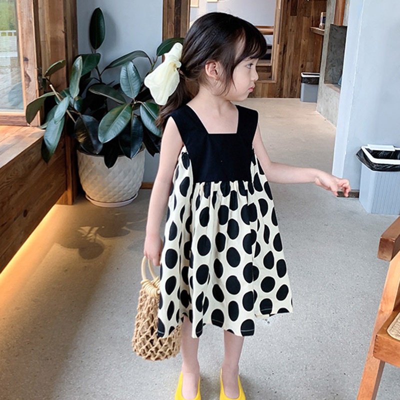 Đầm Công Chúa Chất Liệu Cotton Họa Tiết Chấm Bi Thời Trang Mùa Hè Cho Bé Gái