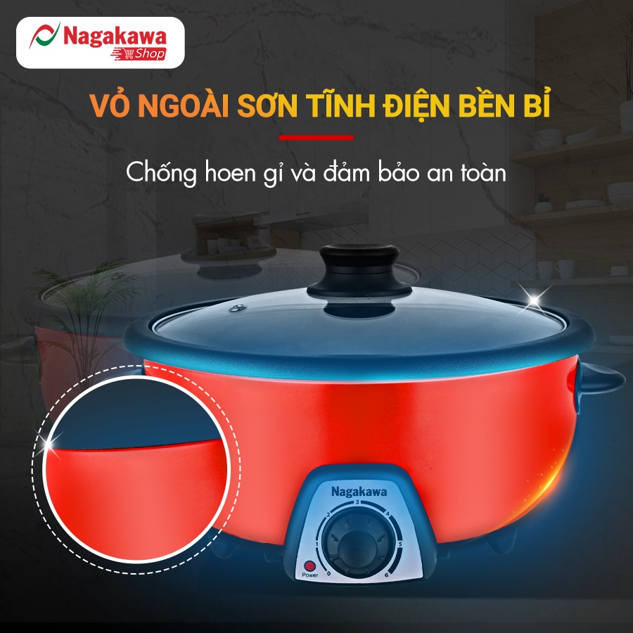 Nồi lẩu điện đa năng Nagakawa NAG1904 (3.5L) - Mâm nhiệt lớn - Chống dính cao cấp - Bảo hành 12 tháng