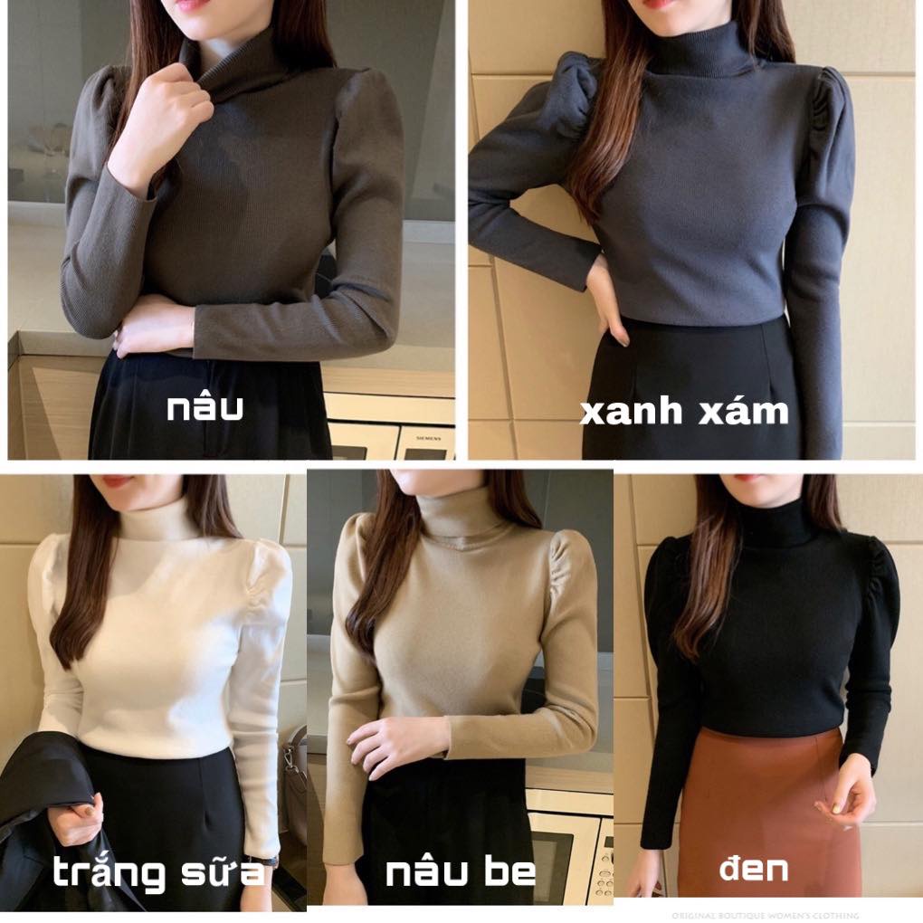 Áo len nữ thu đông dài tay bồng vai baisic 6 màu thời trang chất liệu dày dặn | BigBuy360 - bigbuy360.vn