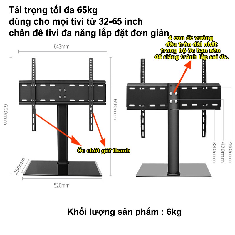 Chân đế TV để bàn phổ quát cho mọi tivi từ 32-65 inch - Hàng nhập khẩu