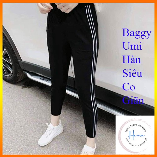 Quần Jogger Nữ Phối Sọc 2 Bên Chất Umi Hàn Đẹp Co Giãn 4 Chiều Không Cắn Chỉ