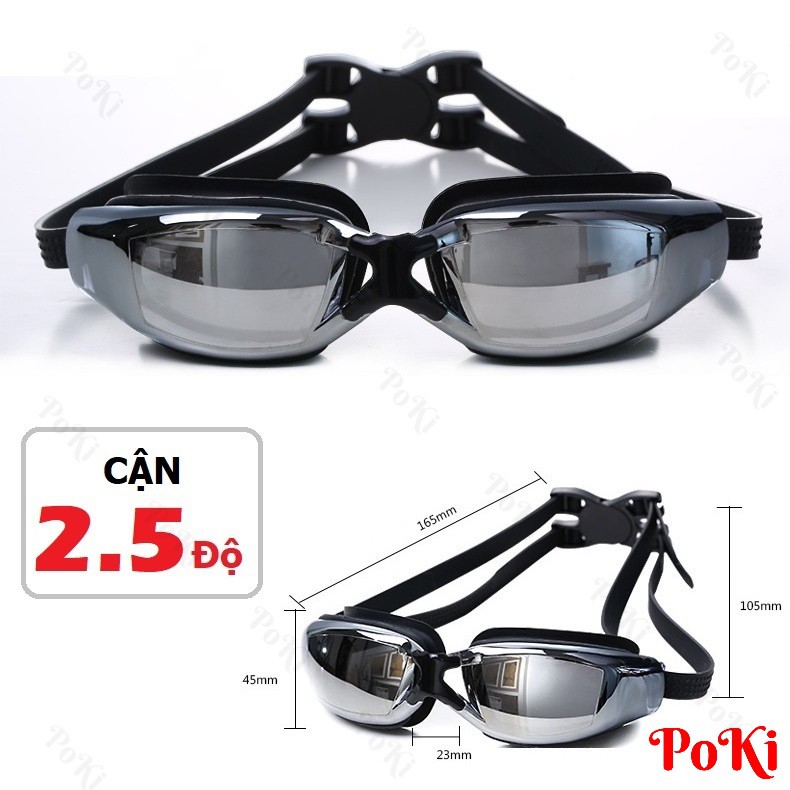 Kính bơi CẬN 2.5 độ - Tráng GƯƠNG 2588, chống UV, chống HẤP HƠI, kính thời trang cao cấp - POKI