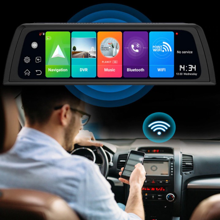 Camera hành trình đặt taplo ô tô, thương hiệu cao cấp Whexune V900: 4G, wifi, android 8.1, màn hình 10 inch
