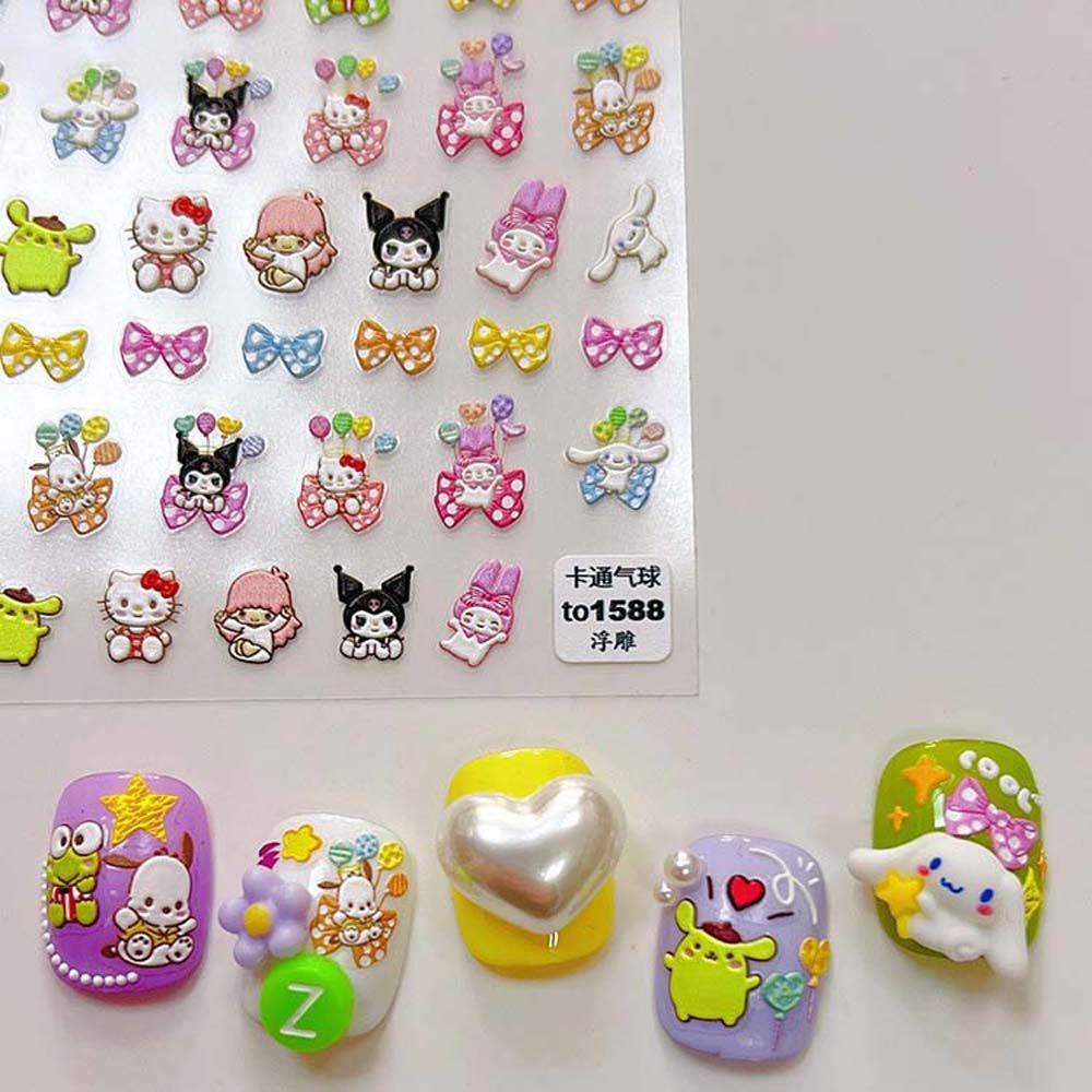 Miếng Dán Trang Trí Móng Tay Tự Dính Họa Tiết Hoạt Hình Mèo Kitty Kuromi SpongeBob