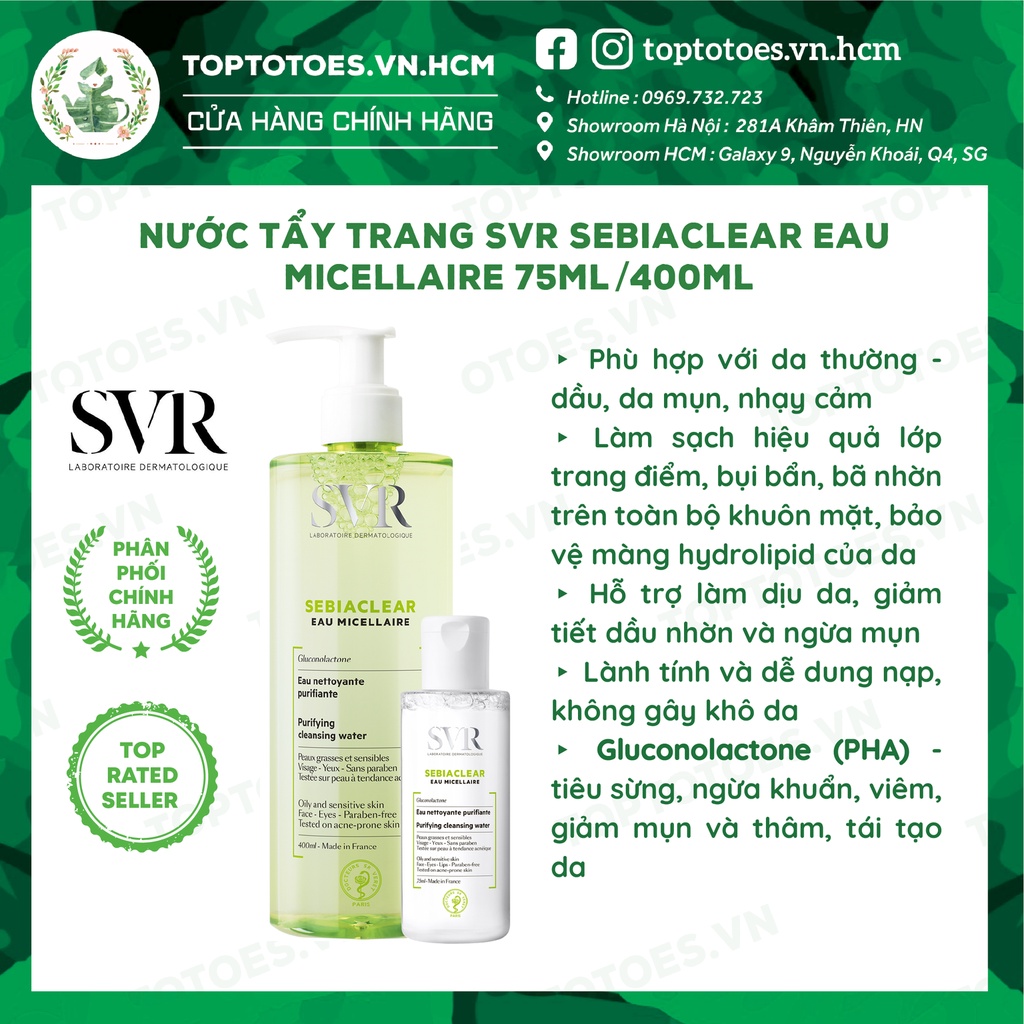 Nước tẩy trang cho da dầu mụn SVR Sebiaclear Eau Micellaire 75ML/ 400ML [NHẬP KHẨU CHÍNH HÃNG 100%]