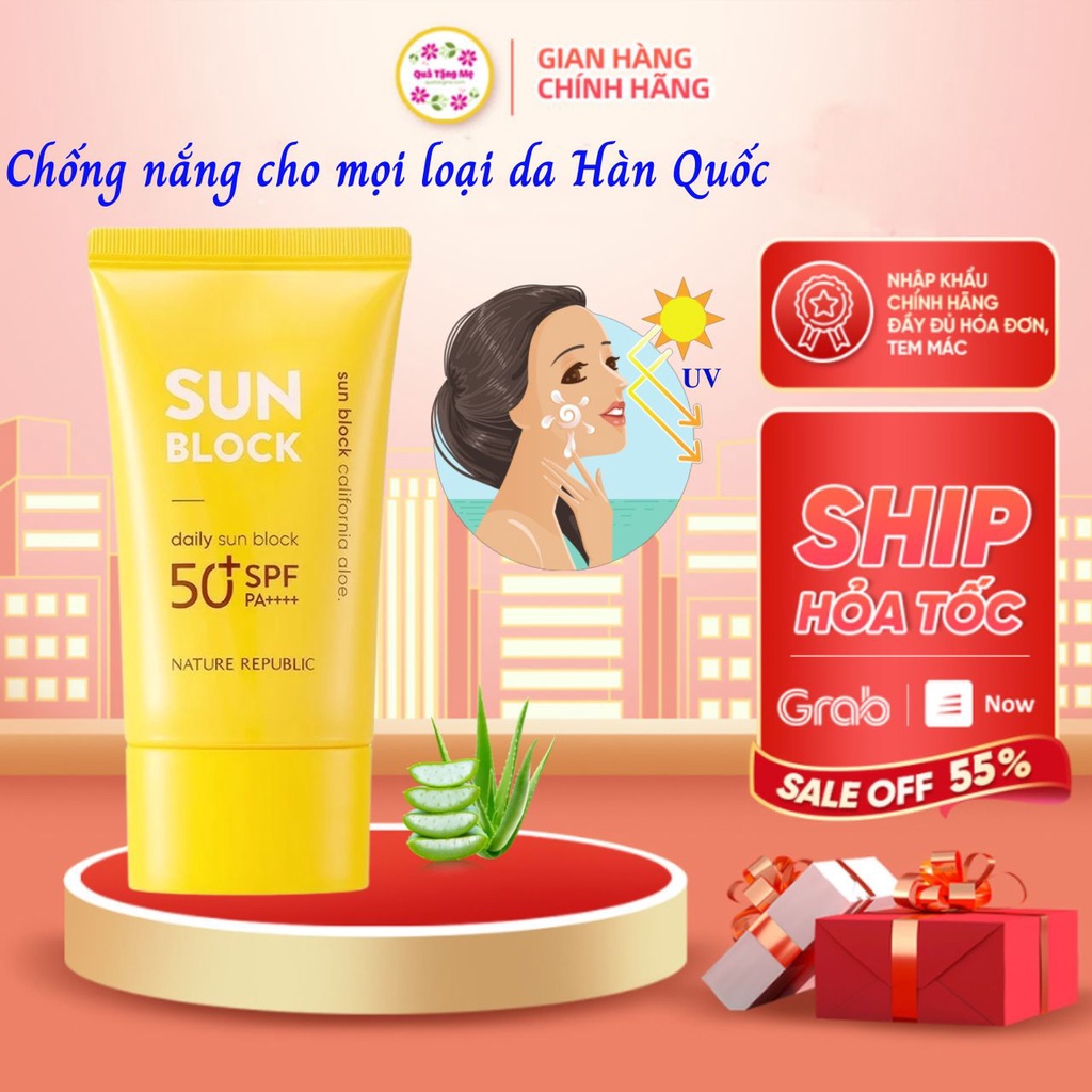 Kem chống nắng cho mọi loại da Hàn Quốc Nature Republic California Aloe Daily Sun Block SPF50+PA+++ 57ml  Quatangme