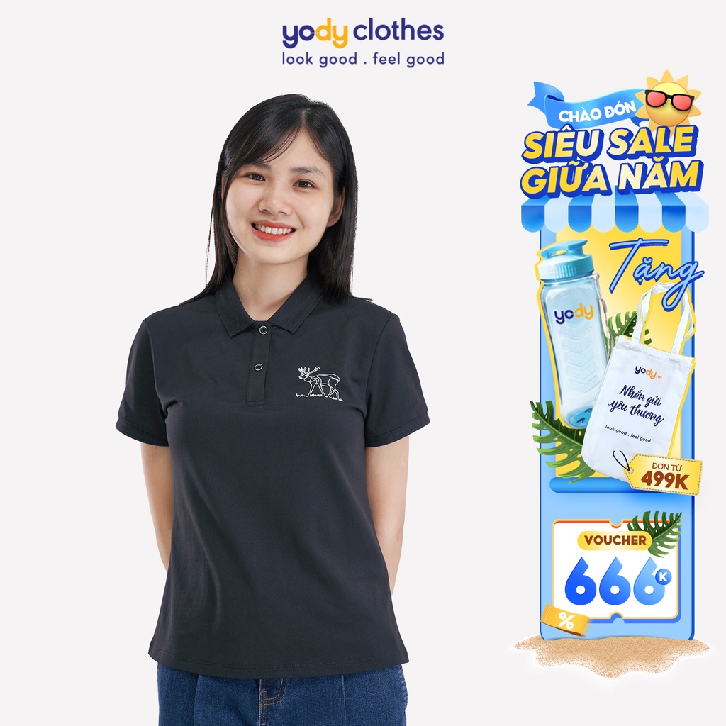 Áo thun polo nữ YODY airmax in ngực chất liệu mát mẻ thấm hút tốt APN4146